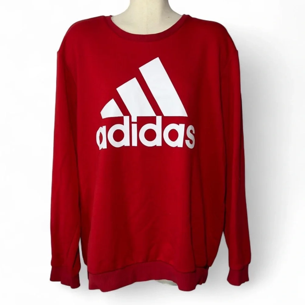 Adidas Men's Red Crewneck Sweatshirt Logo Pullover Size 2XL